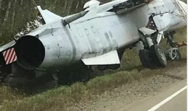 A Russian Su-24 fighter jet crashed during transport on the highway