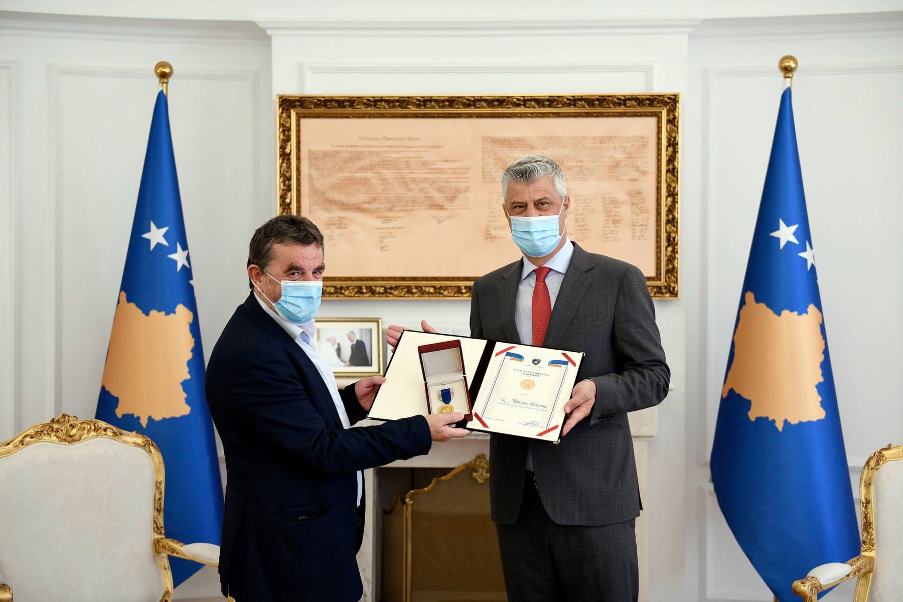 Thaci decorates professors Krasniqi and Bashota with presidential medals