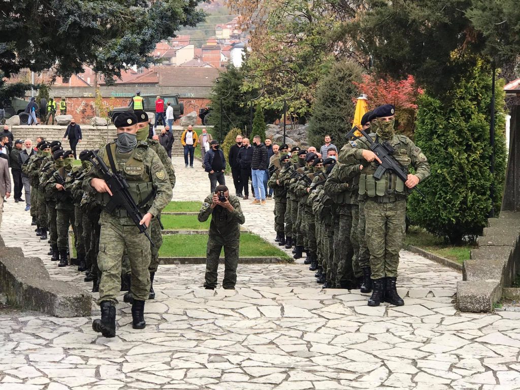 ​KSF soldiers parade in the streets of Rahovec