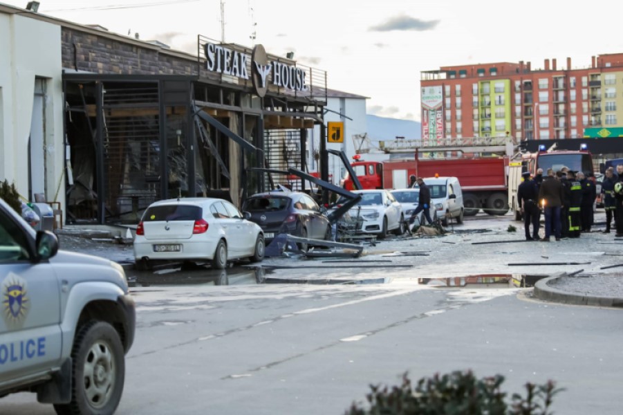 The US Embassy reacts after the explosion in Ferizaj