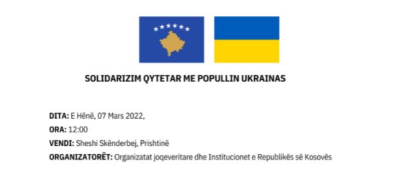 A rally in support of Ukraine will be held in Pristina tomorrow