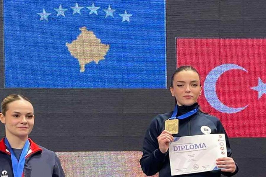 Alma Loki is declared the champion of the Balkans in karate after defeating the Serbian karate player in the final