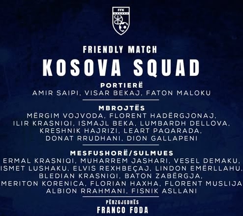 Kosovo calls up players for friendlies against Armenia and the Comoros Islands