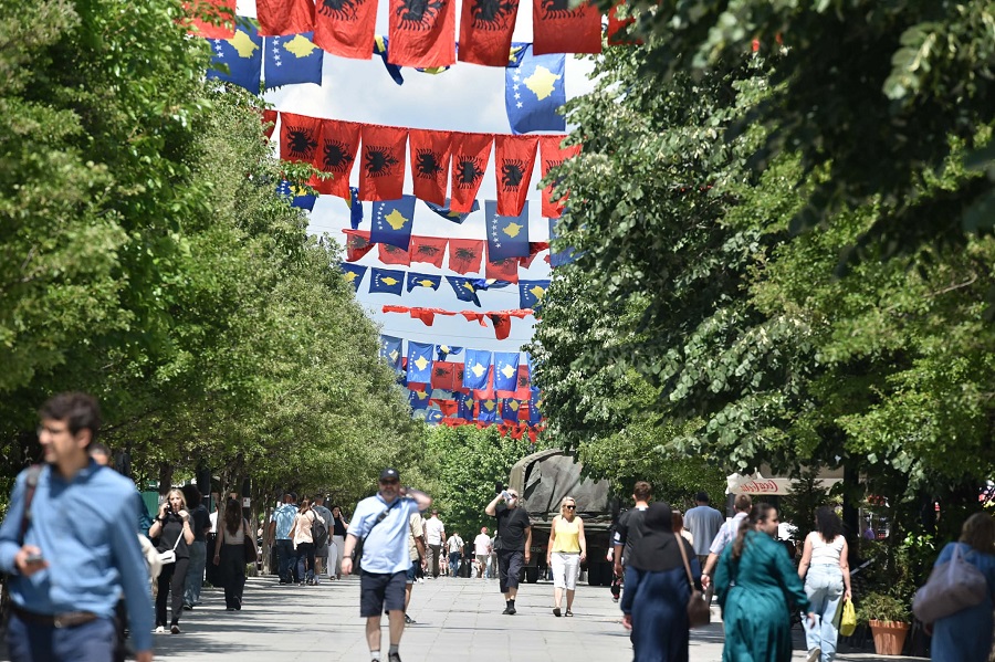 Pristina decorated with flags, ready for Liberation Day celebrations