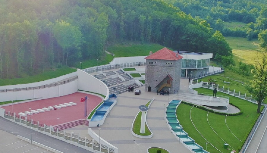 Supporting building damaged at the Memorial Complex