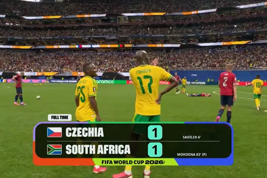 Çekia dhe Afrika e Jugut ndajnë pikët në një përballje dramatike Ka përfunduar me rezultat të barabartë 1 1 ndeshja e Kampionatit Botëror mes Çekisë dhe Afrikës së Jugut Çekët e nisën takimin më mirë dhe kaluan në epërsi që në minutën e 6 të me   