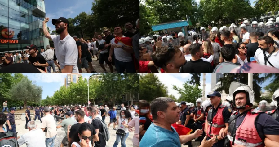 Protestuesit përplasen me policinë te Parlamenti në Tiranë  deputetët goditen me vezë